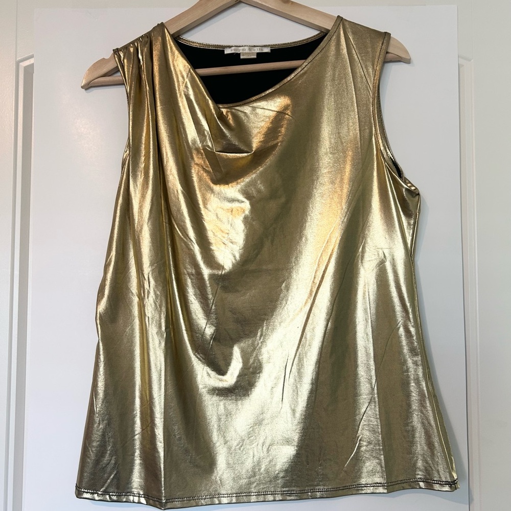 cooper & ella Metallic Gold Drape-Neck Sleeveless Top